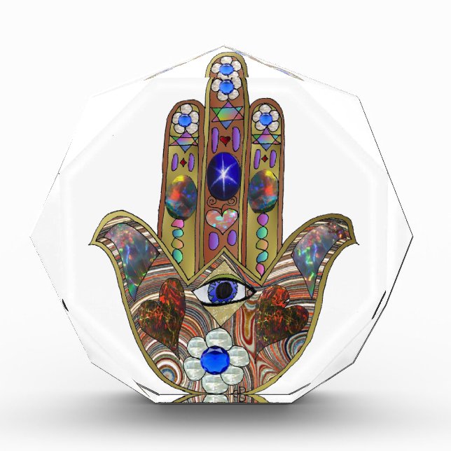 Judaica Hamsa Hearts Flowers Opal Art Print Acrylic Award (Front)