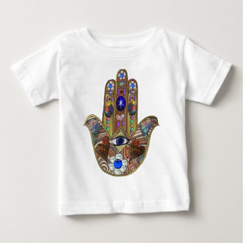 Judaica Hamsa Hearts Flowers Opal Art Print Baby T_Shirt