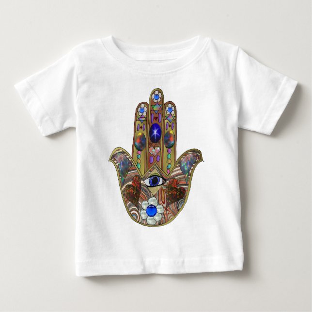 Judaica Hamsa Hearts Flowers Opal Art Print Baby T-Shirt (Front)