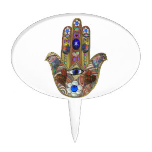 Judaica Hamsa Hearts Flowers Opal Art Print Cake Topper