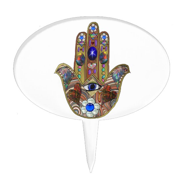 Judaica Hamsa Hearts Flowers Opal Art Print Cake Topper (Front)