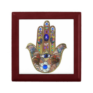 Judaica Hamsa Hearts Flowers Opal Art Print Jewelry Box