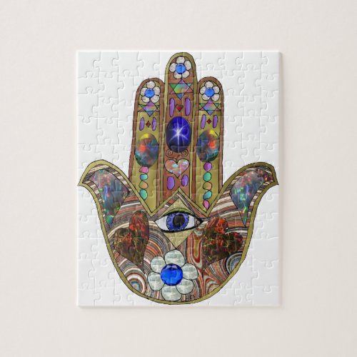 Judaica Hamsa Hearts Flowers Opal Art Print Jigsaw Puzzle