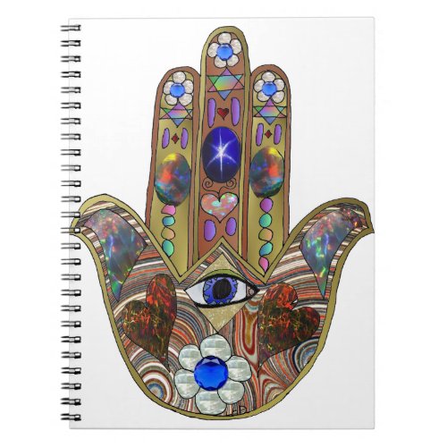 Judaica Hamsa Hearts Flowers Opal Art Print Notebook