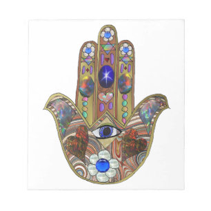 Judaica Hamsa Hearts Flowers Opal Art Print Notepad