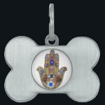 Judaica Hamsa Hearts Flowers Opal Art Print Pet ID Tag<br><div class="desc">Whether worn as a piece of jewelry, displayed as an art piece, or used as a decorative element, the Hamsa with the third eye serves as a powerful reminder of the importance of spiritual growth, insight, and protection. It encourages individuals to open their minds and hearts to the unseen realms...</div>