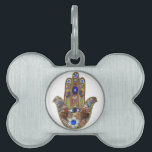 Judaica Hamsa Hearts Flowers Opal Art Print Pet ID Tag<br><div class="desc">Whether worn as a piece of jewelry, displayed as an art piece, or used as a decorative element, the Hamsa with the third eye serves as a powerful reminder of the importance of spiritual growth, insight, and protection. It encourages individuals to open their minds and hearts to the unseen realms...</div>