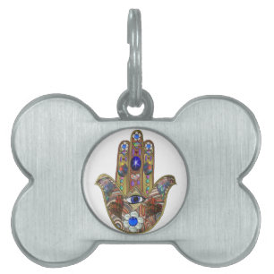 Judaica Hamsa Hearts Flowers Opal Art Print Pet ID Tag