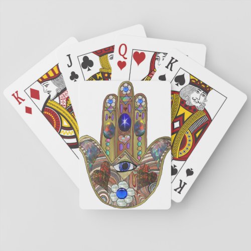 Judaica Hamsa Hearts Flowers Opal Art Print Poker Cards