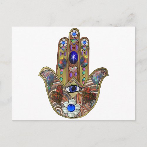 Judaica Hamsa Hearts Flowers Opal Art Print Postcard