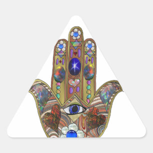 Judaica Hamsa Hearts Flowers Opal Art Print Triangle Sticker