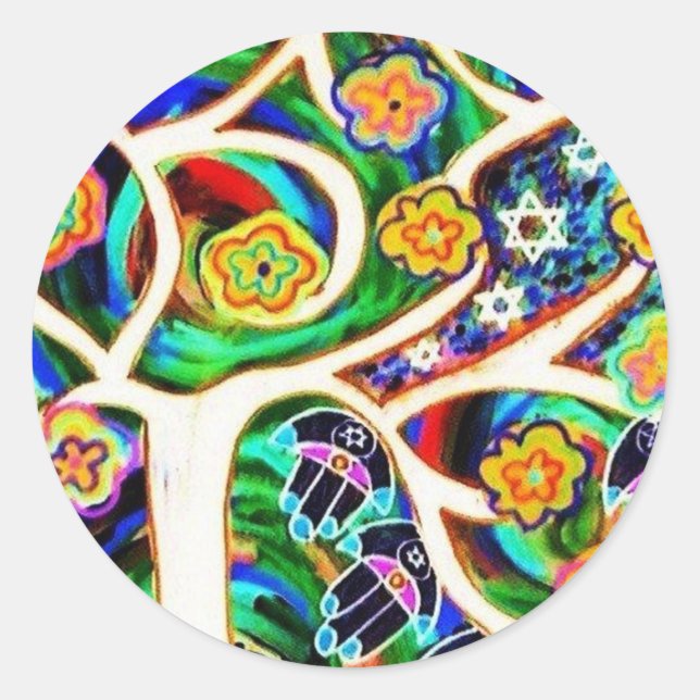 Judaica Hamsa Ivory Tree Of Life Classic Round Sticker (Front)
