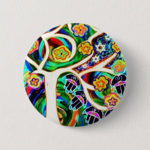Judaica Hamsa Ivory Tree Of Life Pinback Button