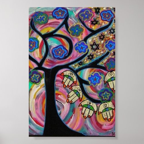 Judaica Hamsa Tree Of Life Sunset Poster