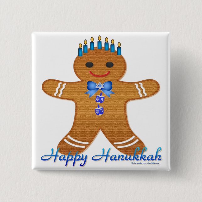 Judaica Hanukkah Gingerbread Man Menorah Button (Front)