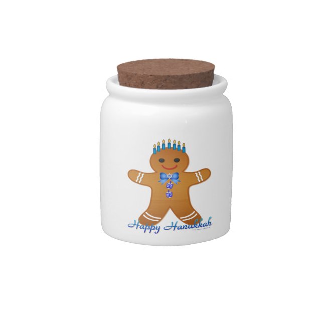 Judaica Hanukkah Gingerbread Man Menorah Candy Jar (Front)