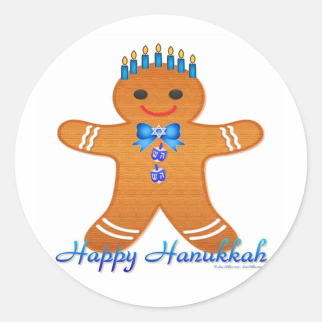 Judaica Hanukkah Gingerbread Man Menorah Classic Round Sticker (Front)