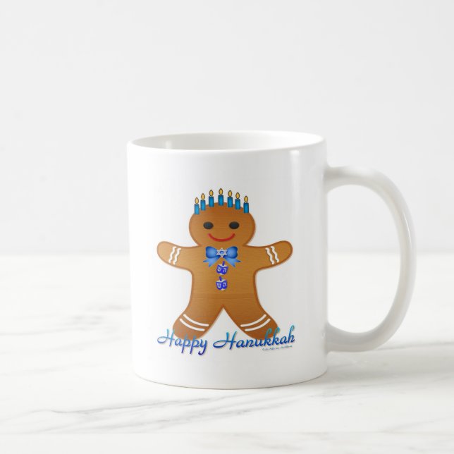 Judaica Hanukkah Gingerbread Man Menorah Coffee Mug (Right)