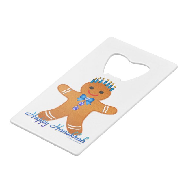 Judaica Hanukkah Gingerbread Man Menorah Credit Card Bottle Opener (Front Angled)