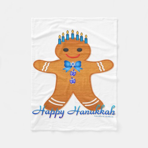 Judaica Hanukkah Gingerbread Man Menorah Fleece Blanket