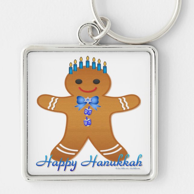 Judaica Hanukkah Gingerbread Man Menorah Keychain (Front)