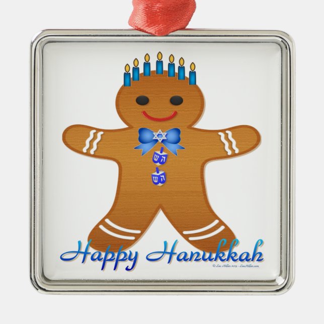 Judaica Hanukkah Gingerbread Man Menorah Metal Ornament (Front)