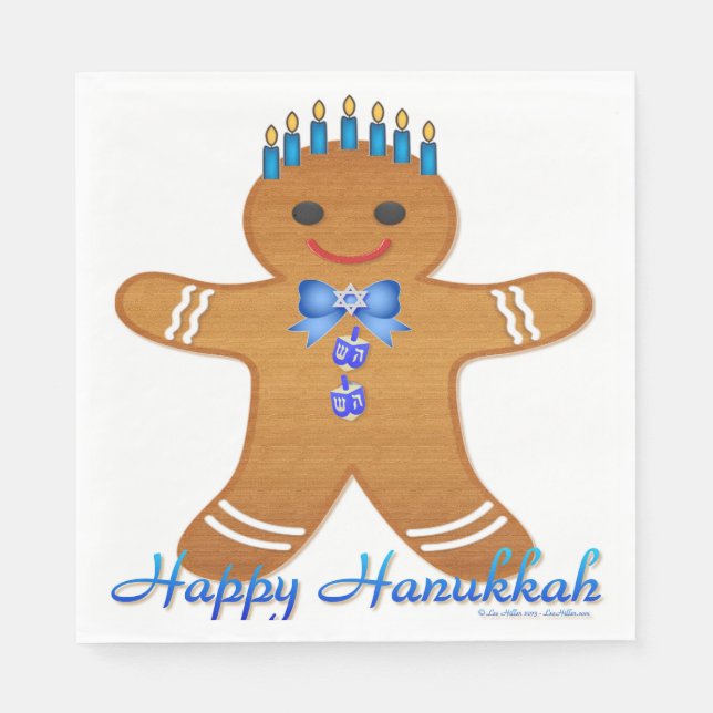 Judaica Hanukkah Gingerbread Man Menorah Napkins (Front)
