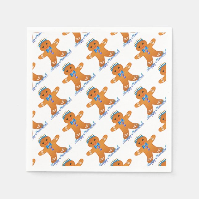 Judaica Hanukkah Gingerbread Man Menorah Paper Napkins (Front)