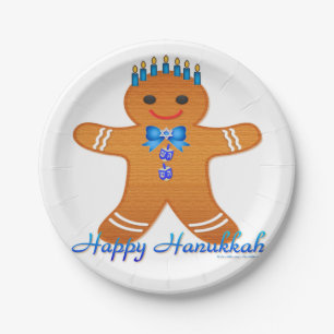 Judaica Hanukkah Gingerbread Man Menorah Paper Plates