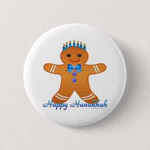 Judaica Hanukkah Gingerbread Man Menorah Pinback Button