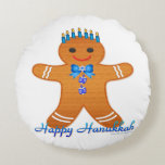 Judaica Hanukkah Gingerbread Man Menorah Round Pillow<br><div class="desc">You are viewing The Lee Hiller Photography Art and Designs Collection of Home and Office Decor,  Apparel,  Gifts and Collectibles. The Designs include Lee Hiller Photography and Mixed Media Digital Art Collection. You can view her Nature photography at http://HikeOurPlanet.com/ and follow her hiking blog within Hot Springs National Park.</div>