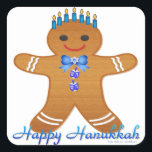 Judaica Hanukkah Gingerbread Man Menorah Square Sticker<br><div class="desc">You are viewing The Lee Hiller Designs Collection of Home and Office Decor,  Apparel,  Gifts and Collectibles. The Designs include Lee Hiller Photography and Mixed Media Digital Art Collection. You can view her Nature photography at http://HikeOurPlanet.com/ and follow her hiking blog within Hot Springs National Park.</div>