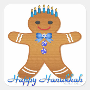 Judaica Hanukkah Gingerbread Man Menorah Square Sticker