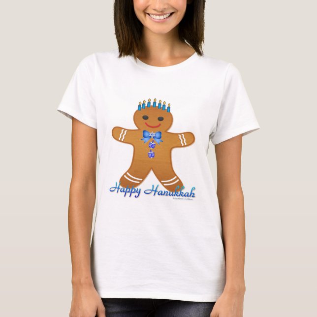 Judaica Hanukkah Gingerbread Man Menorah T-Shirt (Front)