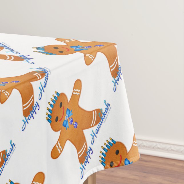 Judaica Hanukkah Gingerbread Man Menorah Tablecloth (In Situ)