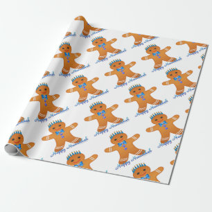 Judaica Hanukkah Gingerbread Man Menorah Wrapping Paper