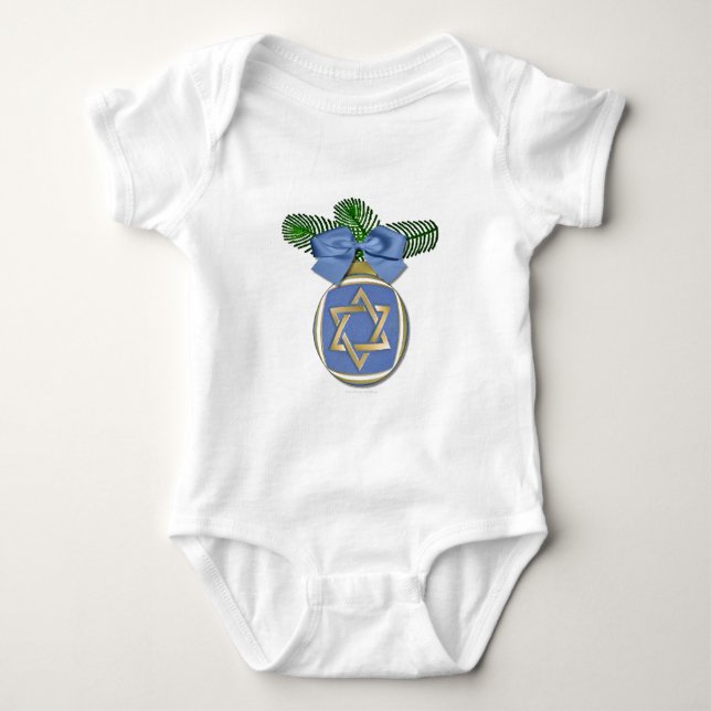 Judaica Hanukkah Star Of David Ornament Print Baby Bodysuit (Front)
