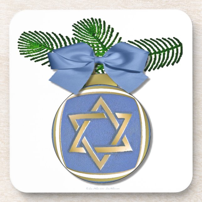 Judaica Hanukkah Star Of David Ornament Print Beverage Coaster (Front)
