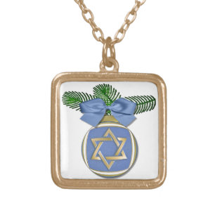 Judaica Hanukkah Star Of David Ornament Print Gold Plated Necklace