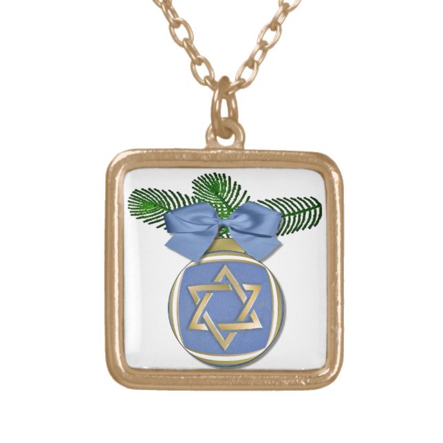 Judaica Hanukkah Star Of David Ornament Print Gold Plated Necklace (Front)