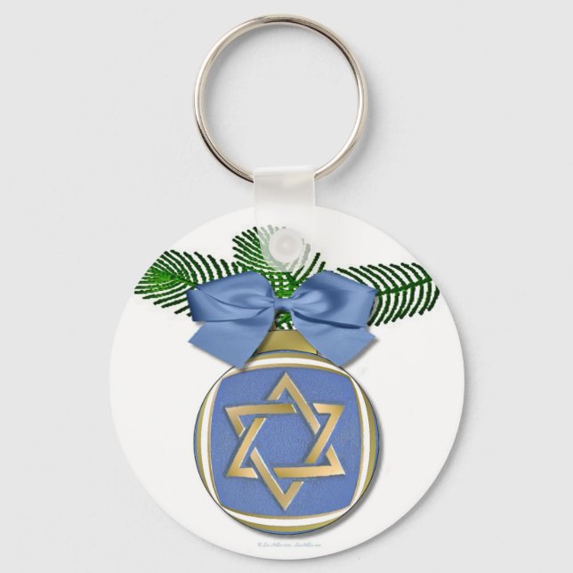 Judaica Hanukkah Star Of David Ornament Print Keychain (Front)