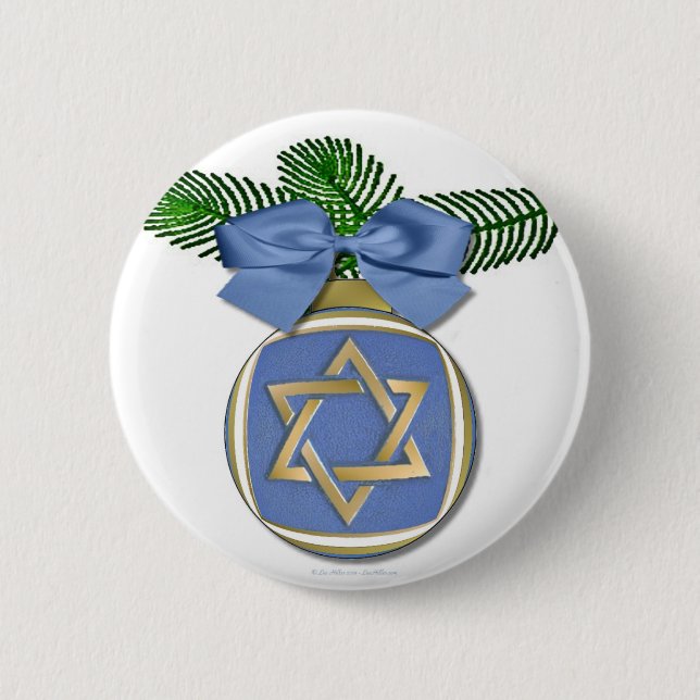 Judaica Hanukkah Star Of David Ornament Print Pinback Button (Front)