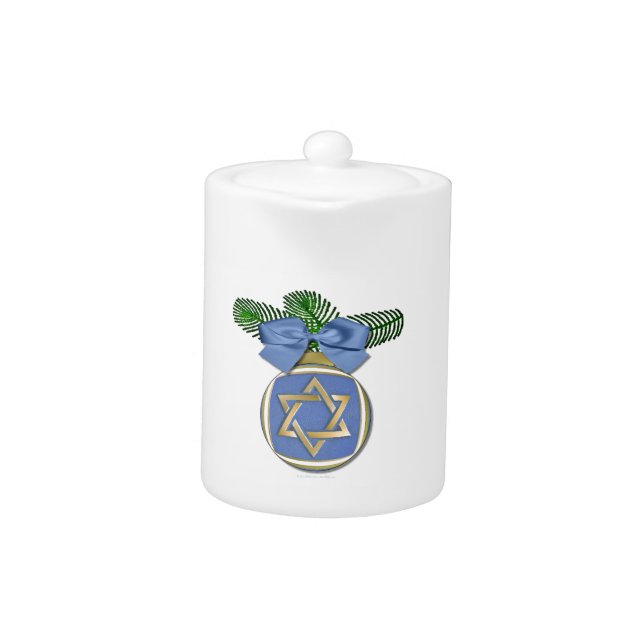 Judaica Hanukkah Star Of David Ornament Print Teapot (Front)