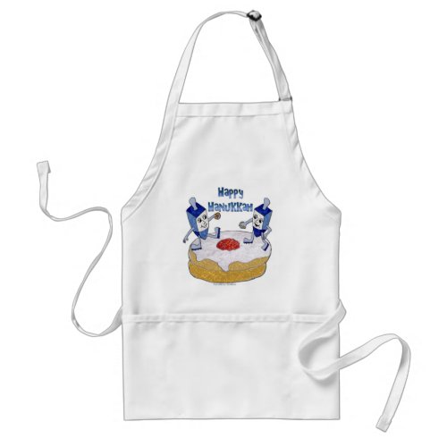 Judaica Happy Hanukkah Dancing Dreidels Doughnut Adult Apron