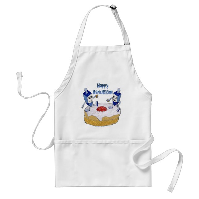 Judaica Happy Hanukkah Dancing Dreidels Doughnut Adult Apron (Front)
