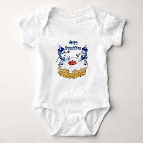 Judaica Happy Hanukkah Dancing Dreidels Doughnut Baby Bodysuit