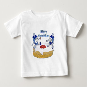 Judaica Happy Hanukkah Dancing Dreidels Doughnut Baby T-Shirt