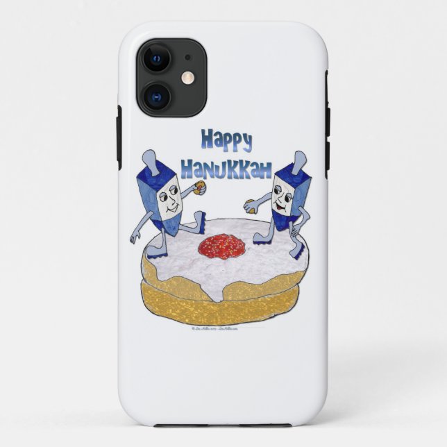 Judaica Happy Hanukkah Dancing Dreidels Doughnut Case-Mate iPhone Case (Back)