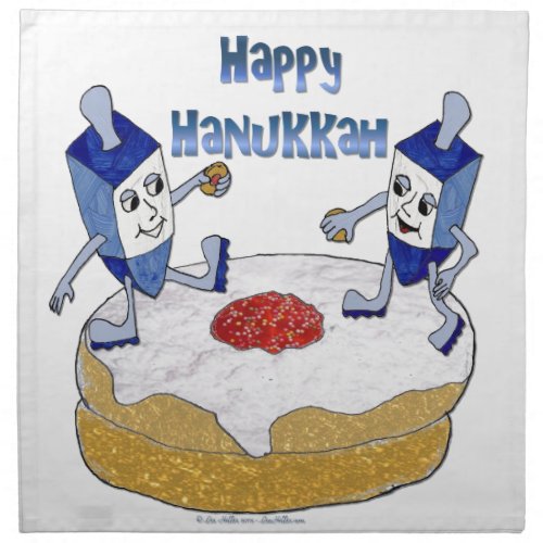 Judaica Happy Hanukkah Dancing Dreidels Doughnut Cloth Napkin