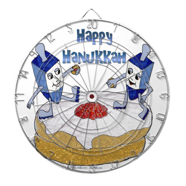 Judaica Happy Hanukkah Dancing Dreidels Doughnut Dart Board (Front)